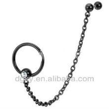 Black Coated Straight Barbell 14 Gauge Jeweled Captive Ring Ohrringe der Kette im Ohr